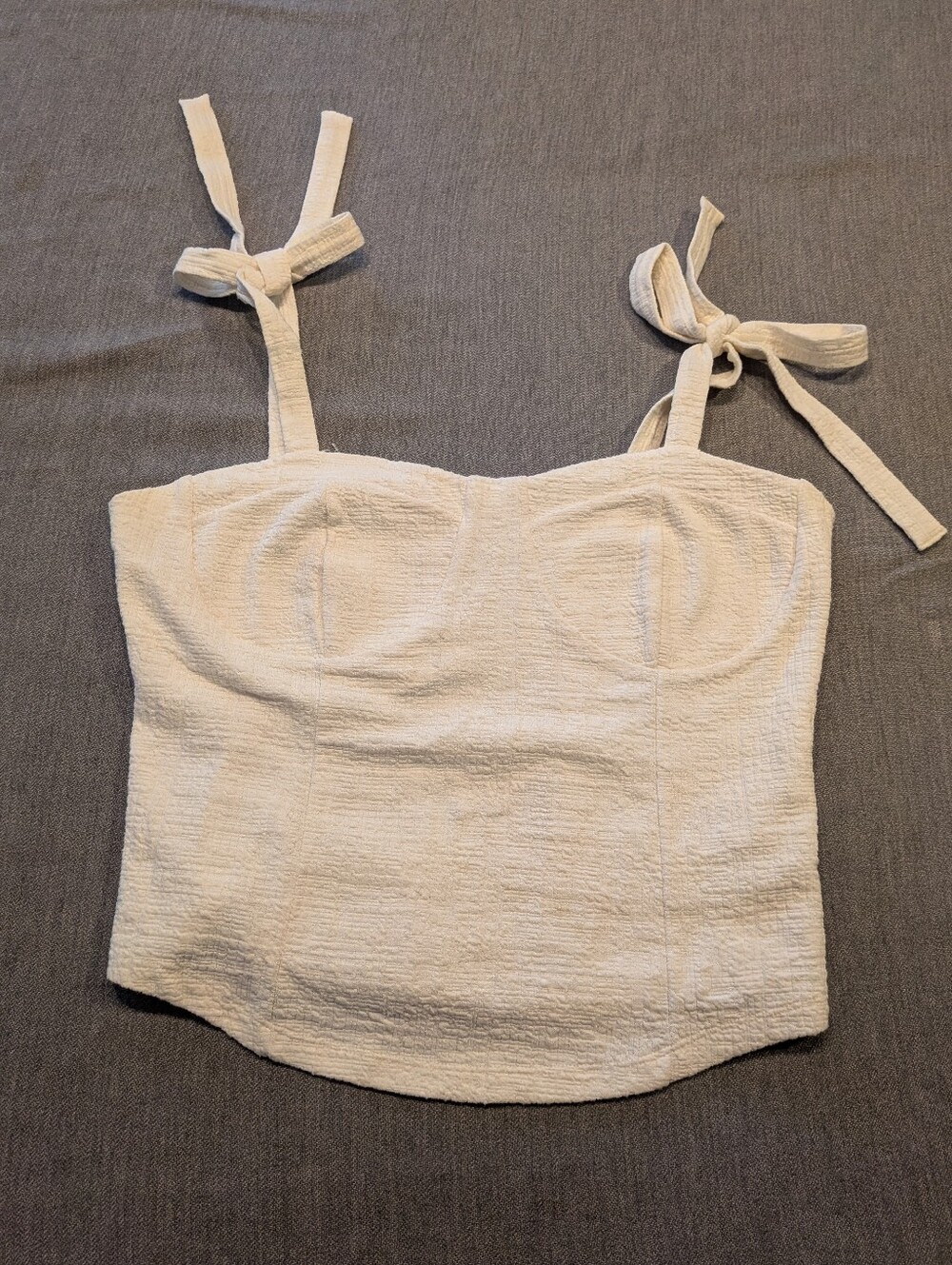 ANTHROPOLOGIE | Maeve NWT Cream Textured Tie-Shoulder Bustier Crop Top X- Large